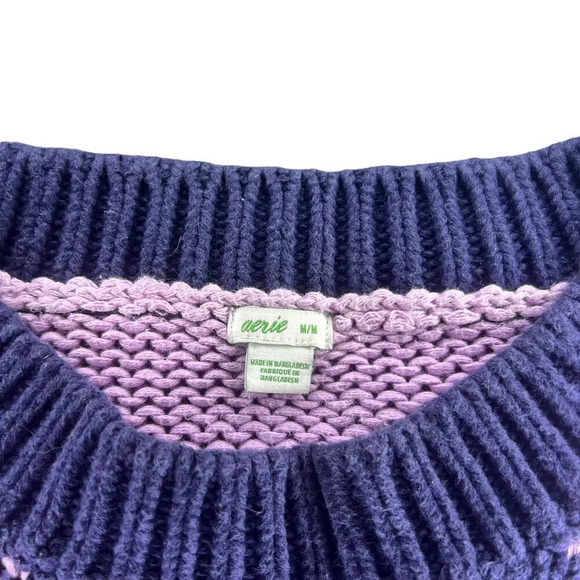 Aerie Women's Medium Striped Pullover Sweater Purple Navy Long Sleeve Cozy‎ Knit - Picture 3 of 4